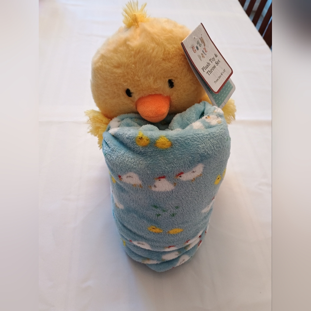 SOFT Plush Chick & Blanket Set - Blue & Yellow 40"X59" Throw 11"X8" Toy. NWT